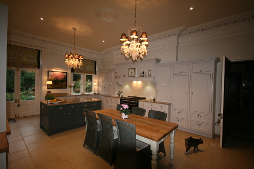 Kitchen Complimented By Classic Chandeliers