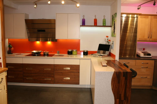 Island With Wavy Join Staron And Walnut Worktop