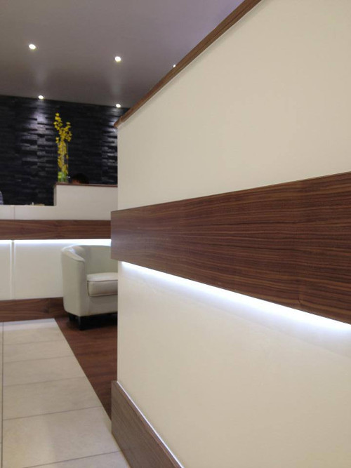 Walnut Trimmed Reception Desk With LED Lighting